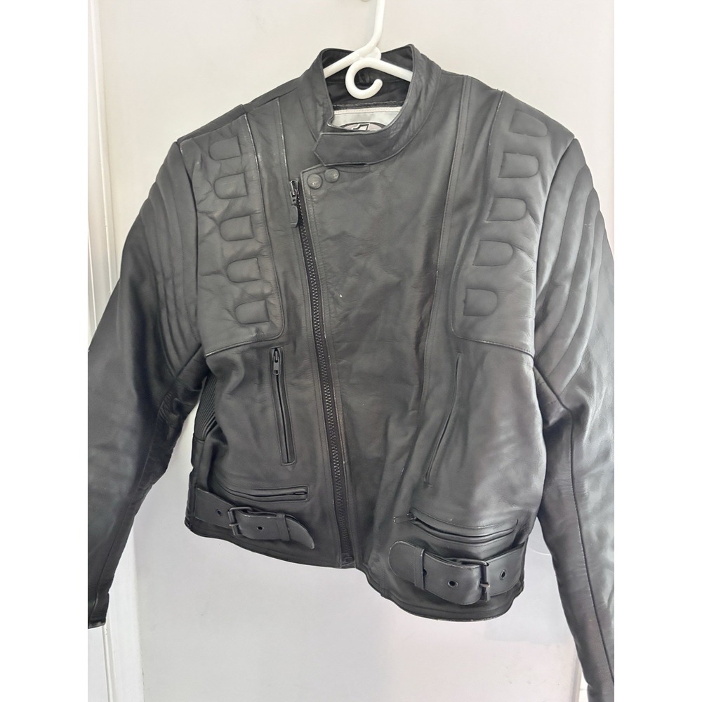 Z1R Leather 44 Motorcycle Jacket Padded Lined Zipper Belted Bottom Collar 46x25